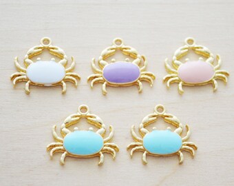 Mix Color Crab Charms - Enamel Crab Charms - Set of 5 - Beach Charm Bracelet - Pastel Pendants