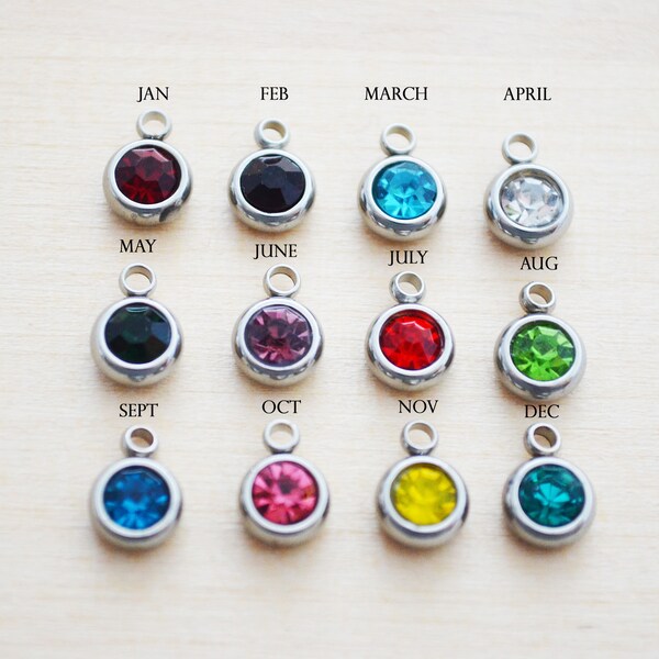 Stainless Steel Birthstone Charm, 1 of Each Month, Personalized Jewelry, Birthstone Bracelet Charm, Birth Month Charms, 8mm Birthstone