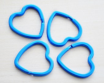 10 Blue Heart Split Ring, 32MM Blue Heart Key Ring, Blue Heart Keychain Ring - It's a Boy Keychain