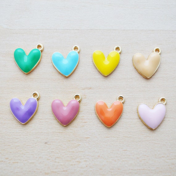 Rainbow Heart Charms Puffy Heart Balloon Enamel Charms Gold Heart