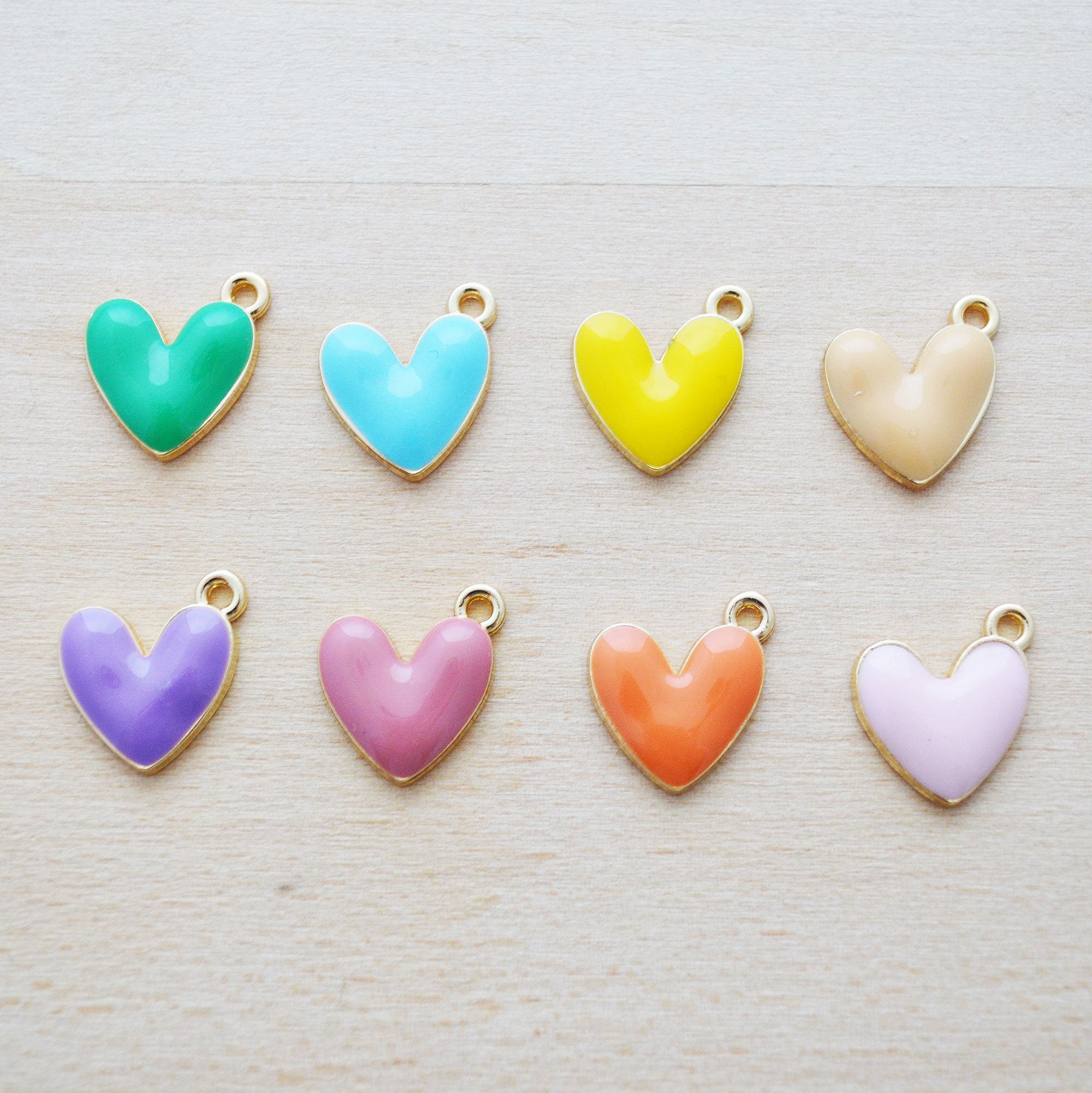 Rainbow Heart Charms - Puffy Heart Balloon Enamel Charms - Gold Heart  Charms for Jewelry Making - Set of 8