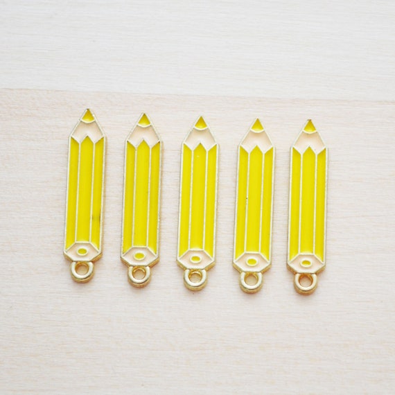 Yellow Pencil Charm Set of 5 Enamel Charms for Teacher Color Pencil  Preschool Teacher Appreciation Gold Charms for Jewelry Making 