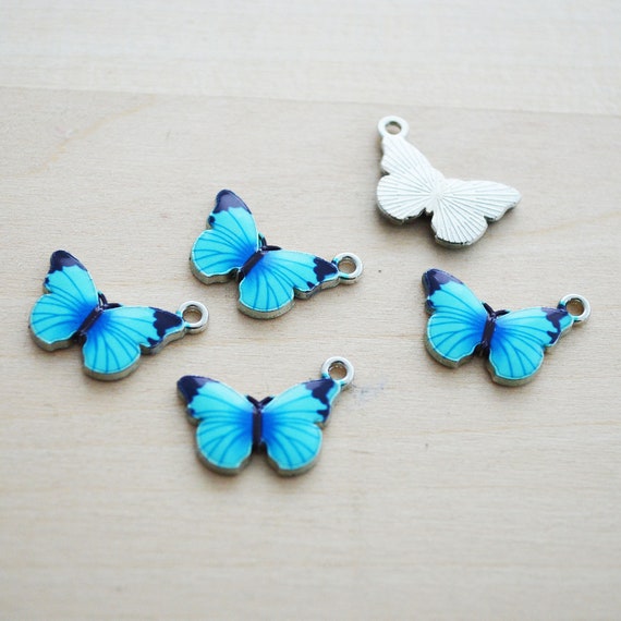 Silver Enamel Butterfly Charms Blue Butterfly Charms Blue | Etsy