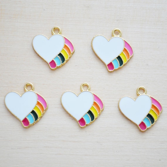 Rainbow Pride Heart Enamel Charms - Set of 5 - Rainbow Heart Charms - Gold  Enamel Charms for Keychains