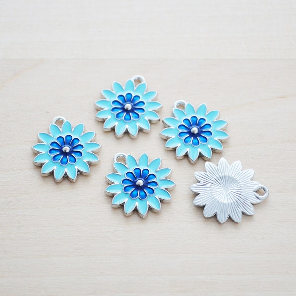 Blue Daisy Enamel Charms - Set of 5
