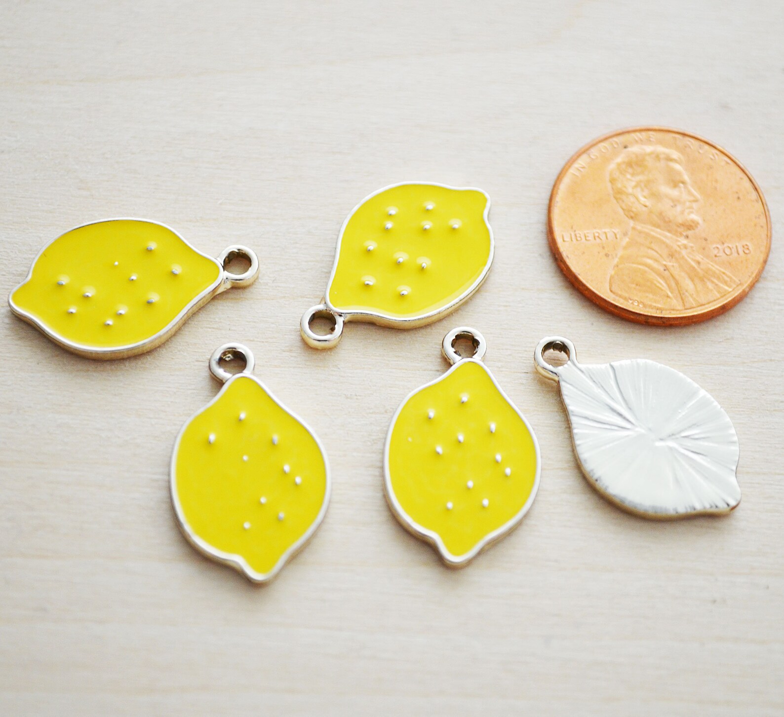 Enamel Lemon Charm Yellow Lemon Charm Set of 5 Charm for Etsy