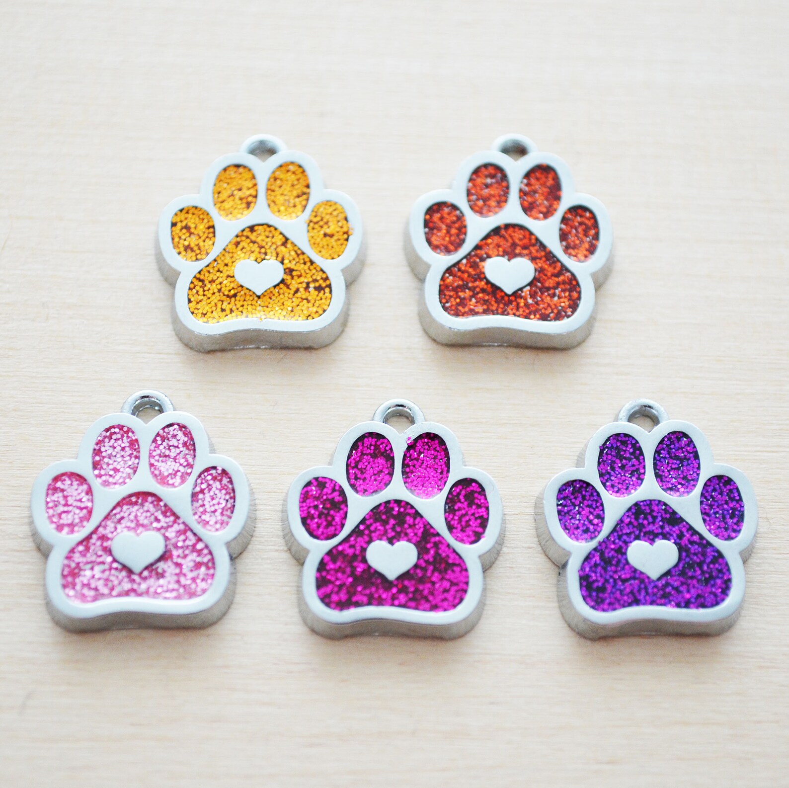Enamel Dog Charm Magenta Glitter Paw Print Charms Rainbow Etsy