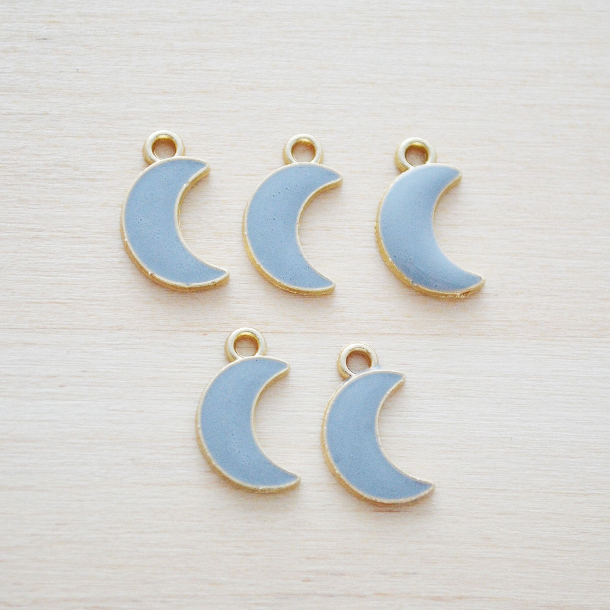 Crescent Moon Charm Gray Moon Pendant Gold Moon Charm Etsy