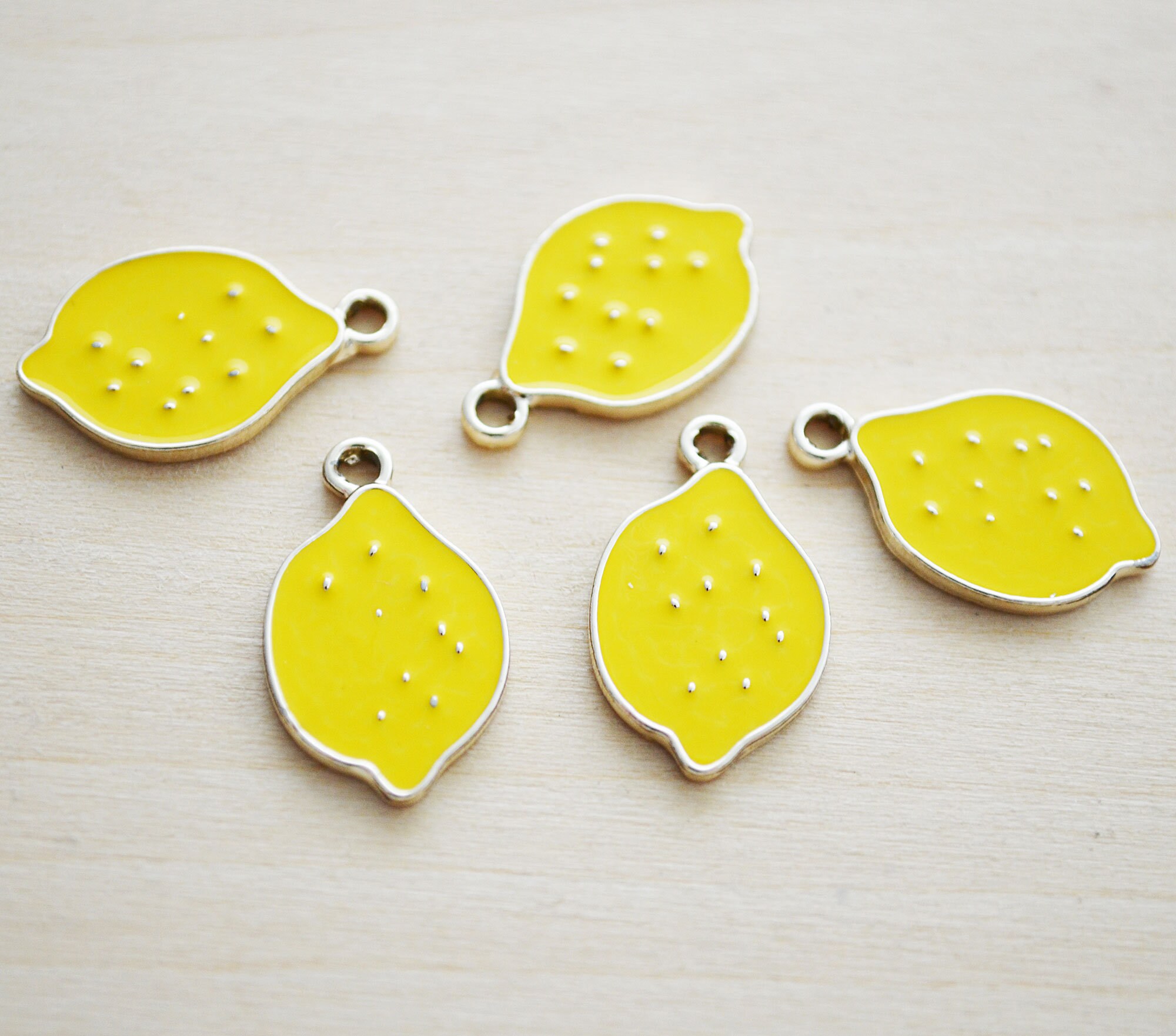 Enamel Lemon Charm Yellow Lemon Charm Set of 5 Charm for Etsy