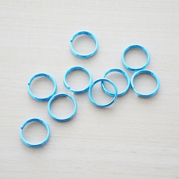 12MM Light Blue Stainless Steel Split Key Ring - Sky Blue Split Rings - Custom Keychains - Set of 50pcs