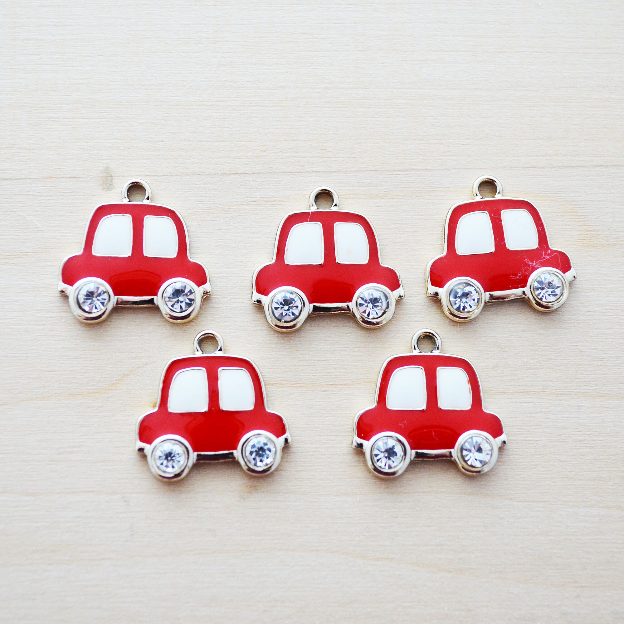 Red Car Charm Set of 5 Silver Charms for Jewelry Enamel Etsy