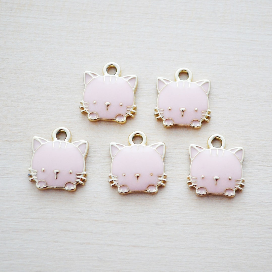 Pink Enamel Cat Charms Pink Cat Charms Gold Keychain Etsy