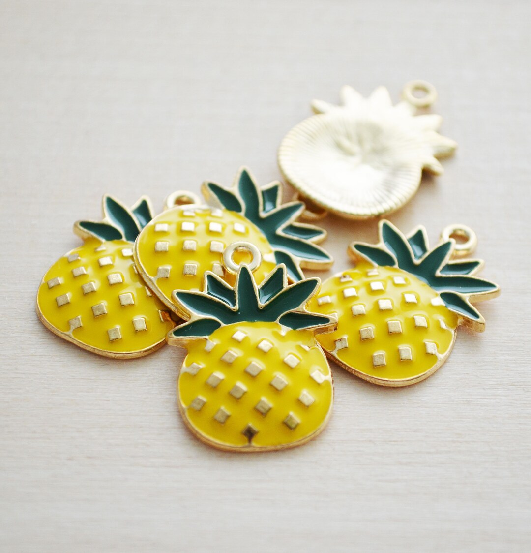 Chunky Pineapple Charms Yellow Enamel Pineapple Charm Etsy