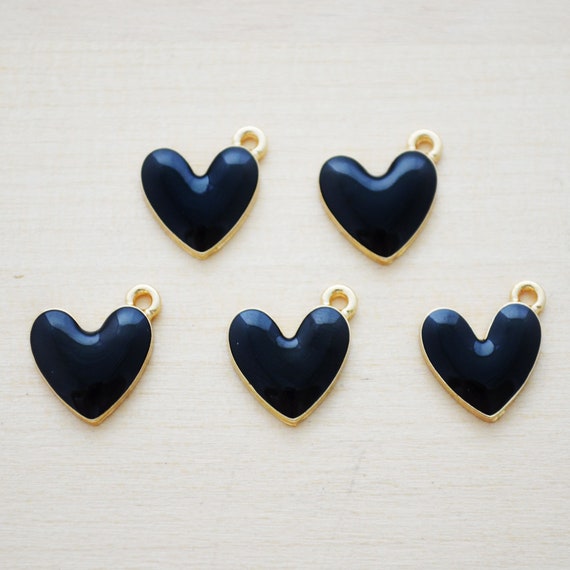 Black Heart Charms - Puffy Black Heart Pendants - Enamel Charms for  Keychains - Mother's Day Charms for Jewelry Making - Set of 5
