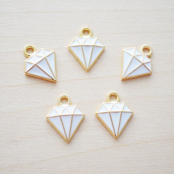 White Diamond Charm - Gold Charms for Jewelry Making - Set of 5 - Gold Keychain Charm