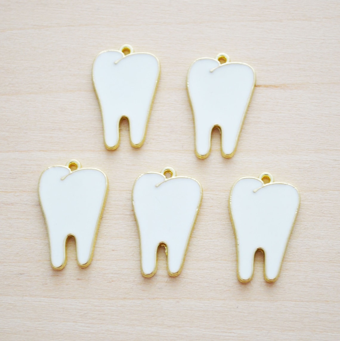White Tooth Charm Gold Set of 5 Enamel Charms Tooth Etsy