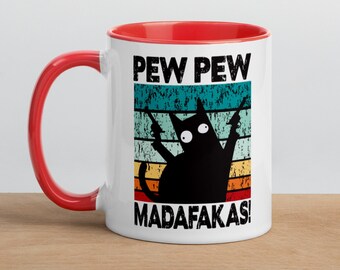 Pew Pew Madafakas - Funny Cat Mug - Vintage Cat Mug - Animal Lover Mug - Crazy Cat Coffee Mug - Gift ideafunny gift mug - Lefty & Righty Mug