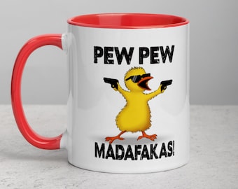 Pew Pew Madafakas - Funny Chick Mug - Gamer-  Animal Lover - Crazy Bird Coffee - Gangster Bird Mug - Funny Gift Idea - Lefty & Righty Mug