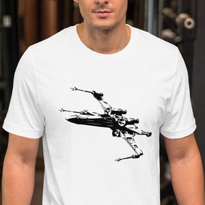 X-Wing StarFighter Star Wars - Black logo on white Men / Women Unisex Couple T-Shirt - Gift Idea Dad, Mom, Brother, Sister & Star Wars fans