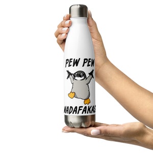 Pew Pew Madafakas - Funny Penguin Stainless Steel Water Bottle  - Animal Lover - Gangster /for Gamers - Cute Gift Idea - 17oz