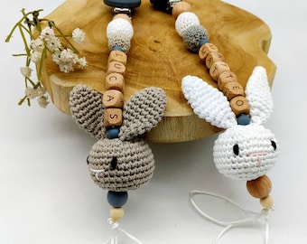 Personalized handmade rabbit pacifier clip for baby birth gift