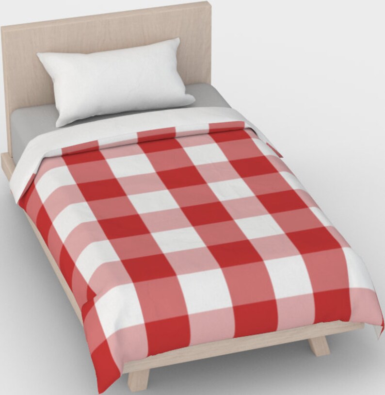 Red and White Buffalo Check Cotton Duvet Cover Set, Plaid Queen Duvet Covers, King, Full, or