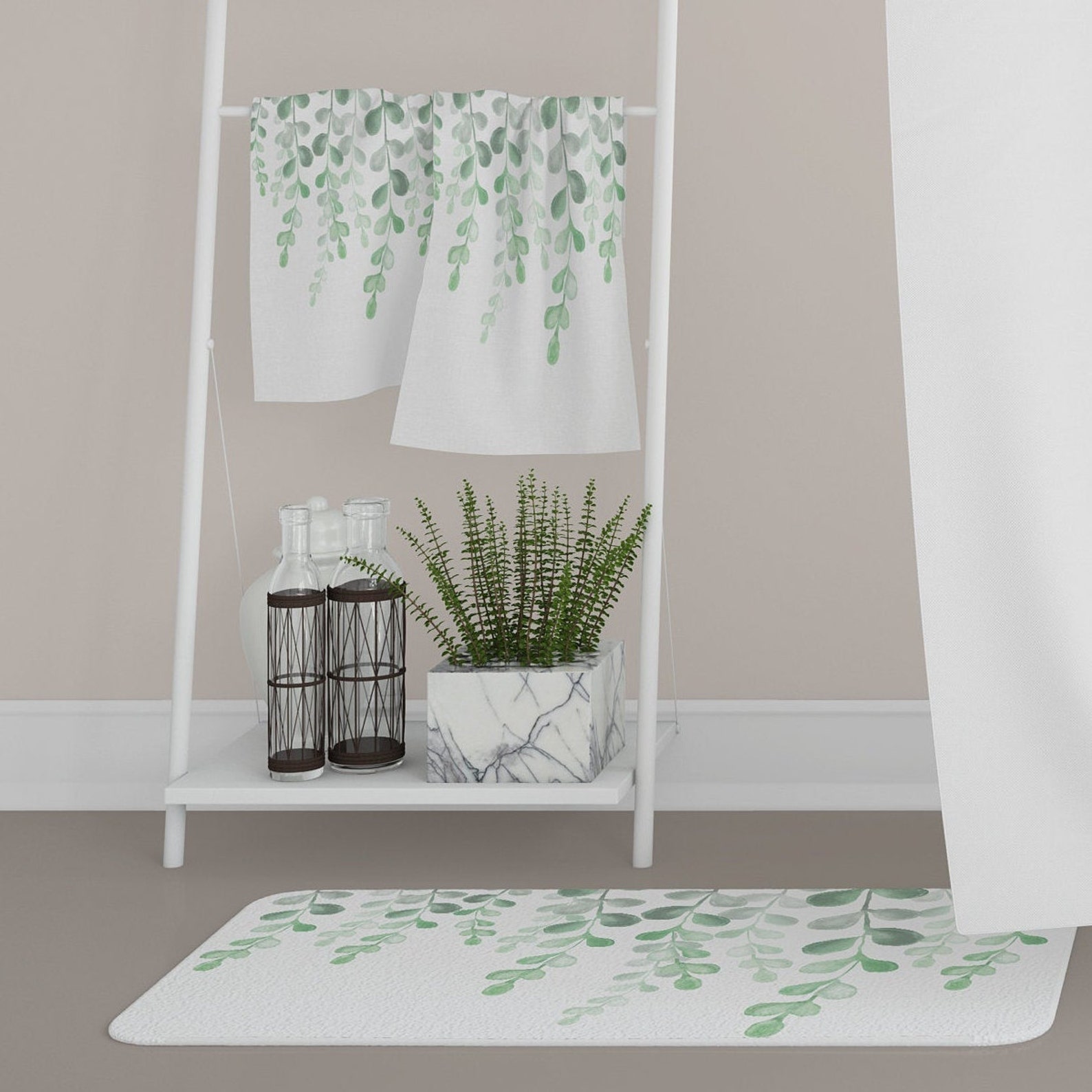 Eucalyptus Hand Towels, Farmhouse Bath Towels, Boho Hanging Vine Hand Towel Set Unique
