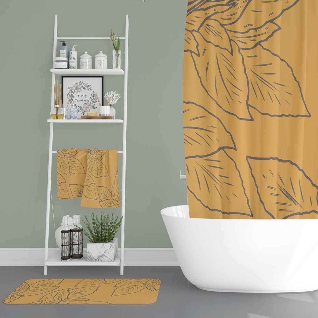 Mustard Shower Curtain, Modern Boho Extra Long Shower Curtains, Bold