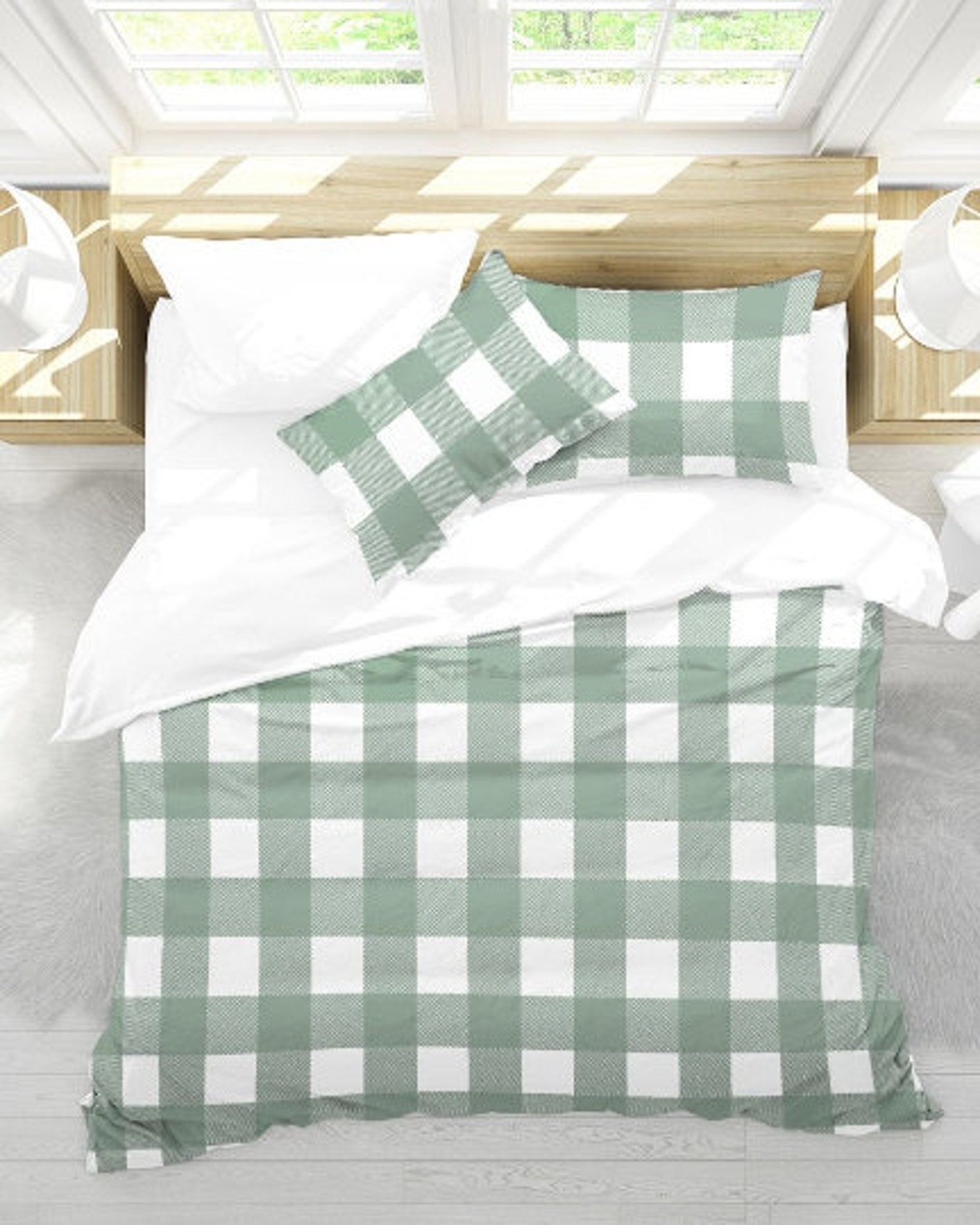 Buffalo Check Duvet Cover Set, Sage Green Bedding, Twin, Queen or King