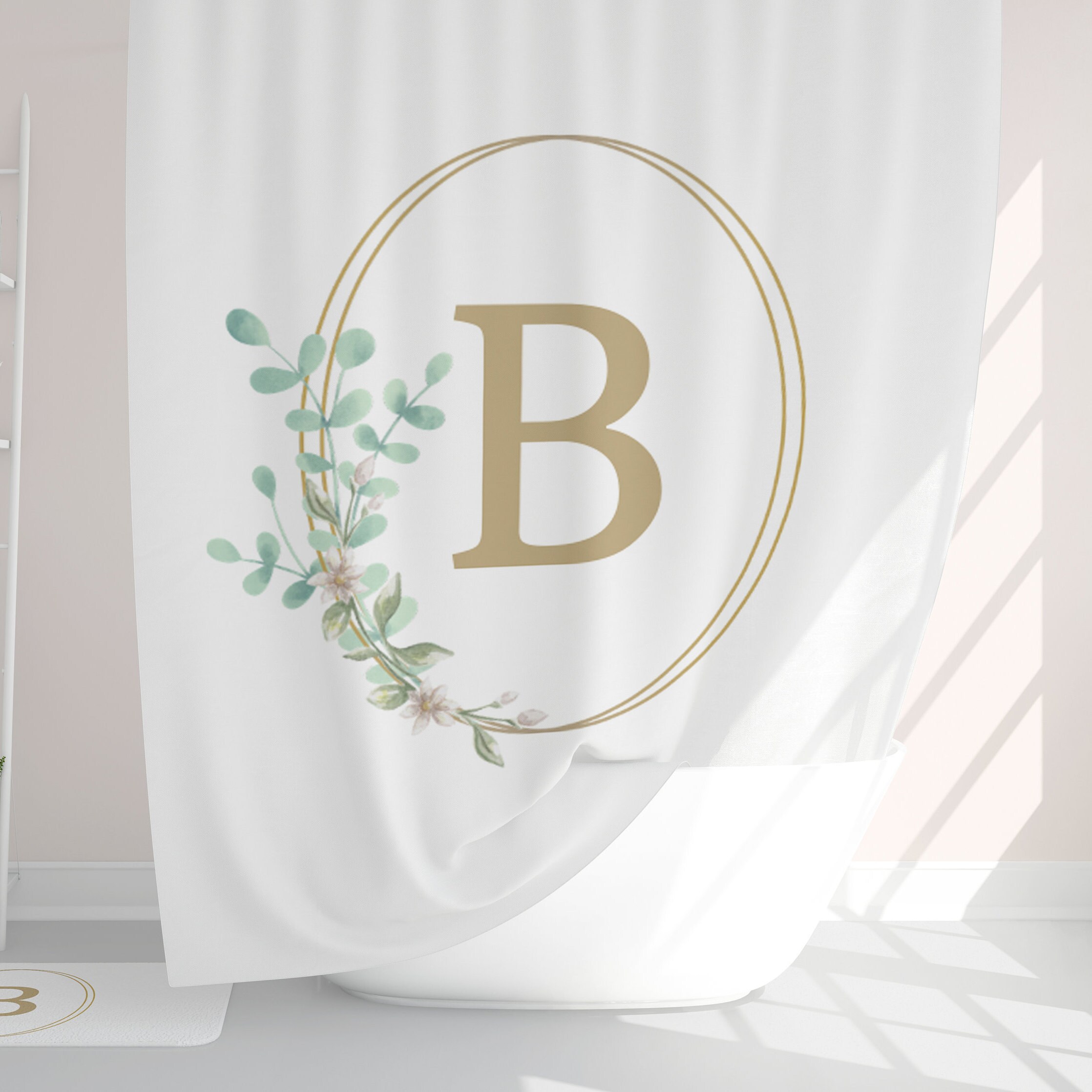 Personalized Farmhouse Shower Curtain Gift Gold Monogram Etsy