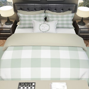 Farmhouse Duvet Cover Sets, Sage Buffalo Plaid Pillowcases, Duvet Covers Gift for Dad and Mom, Wedding Gift /Housewarming/Anniversary, etc.