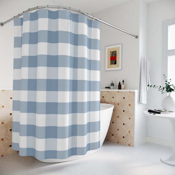 Farmhouse Shower Curtains, Blue Buffalo Check Shower Curtain, Plaid Bath  Mat, Gingham Bath Towel, Beach Towel, or Country Hand Towels Set. 