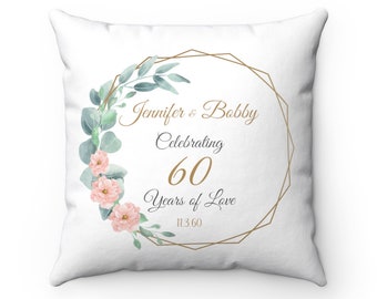 50th Anniversary, Personalized Gold Wedding Gift, 60th, 70th, 25th, Any Years Grandparents, Parents, Mom and Dad Farmhouse Rustic Pillow.