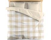 Beige Buffalo Check Duvet Cover, Twin Queen King Farmhouse Plaid Comforter Cover Flange Pillowcase Set, Wedding Housewarming Gift, etc.