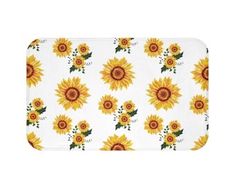 Sunflowers Farmhouse Bath Mat | Shabby Chic Bathroom Bath Mats | Bohemian Bath Rug, Rustic Memory Foam Non-Slip Shower Mats.