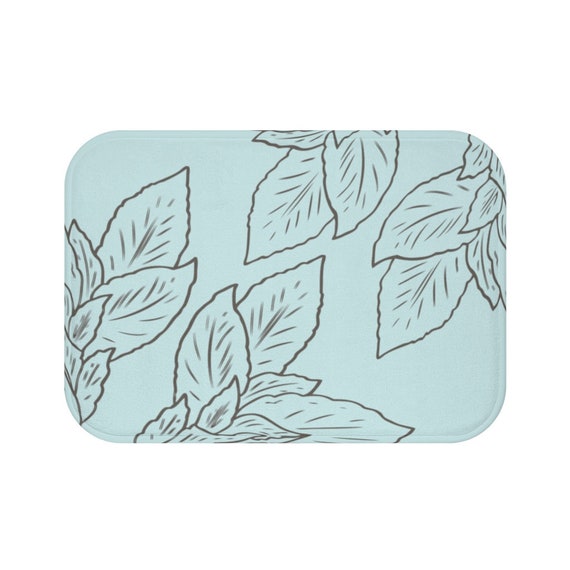 Sea Blue Gray Bath Mat Leaf Bath Rug NonSlip Shower Mats Etsy