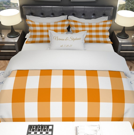 Orange and White Buffalo Plaid Duvet 