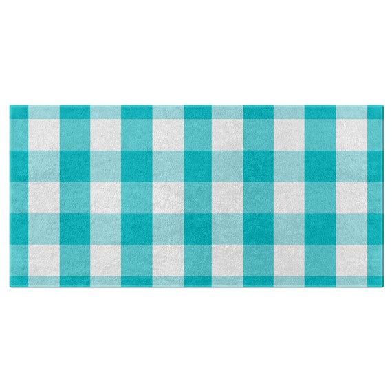 Turquoise Beach Towels Sea Blue Buffalo Plaid Bath Towels Etsy