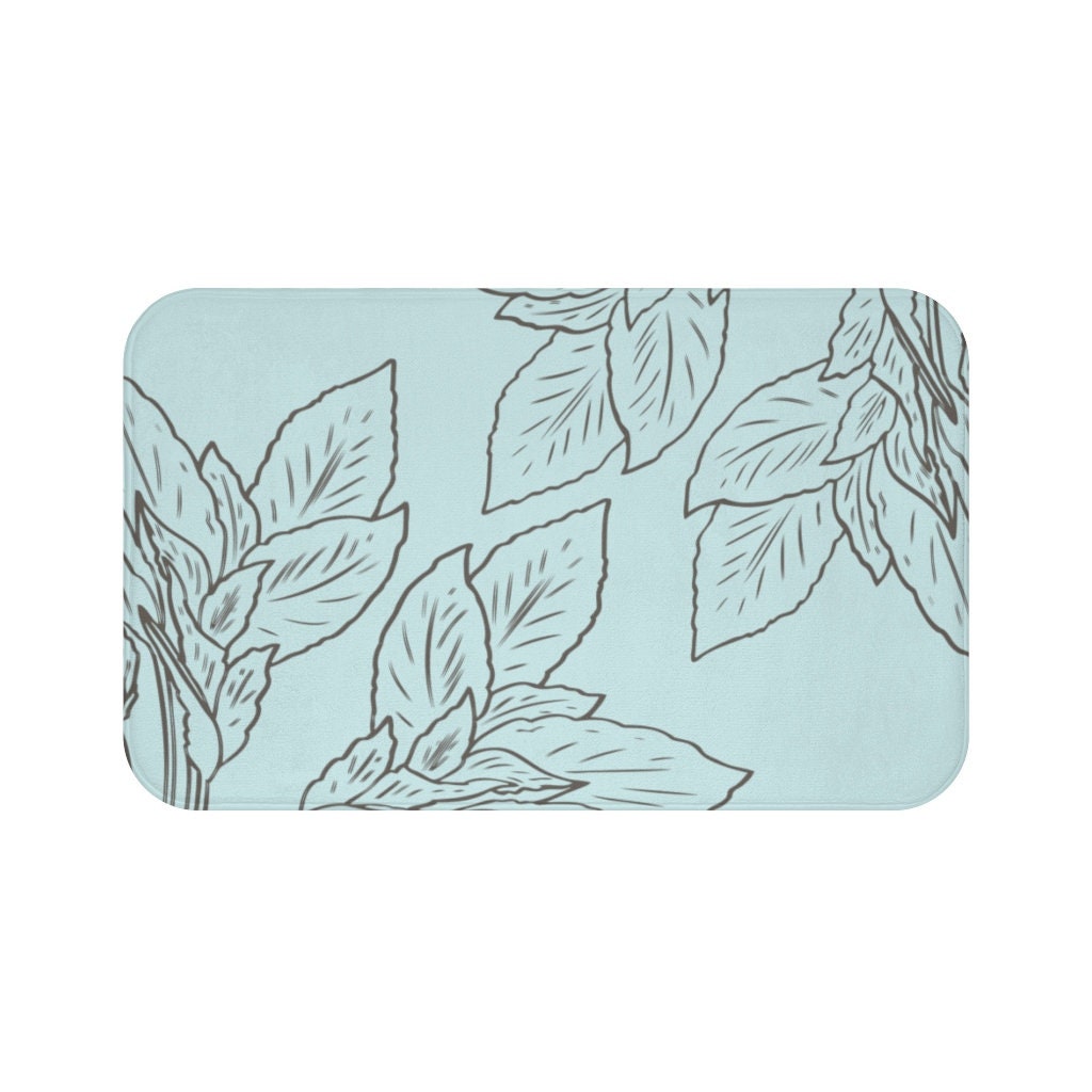 Sea Blue Gray Bath Mat Leaf Bath Rug NonSlip Shower Mats Etsy