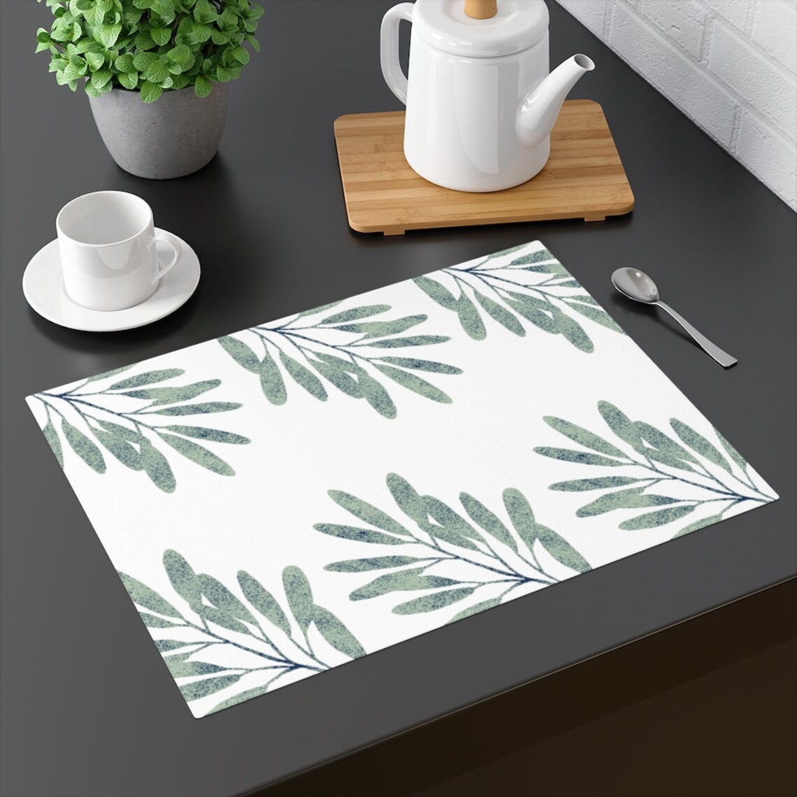 Sage Green Leaves Placemats Cotton Placemat Farmhouse Etsy