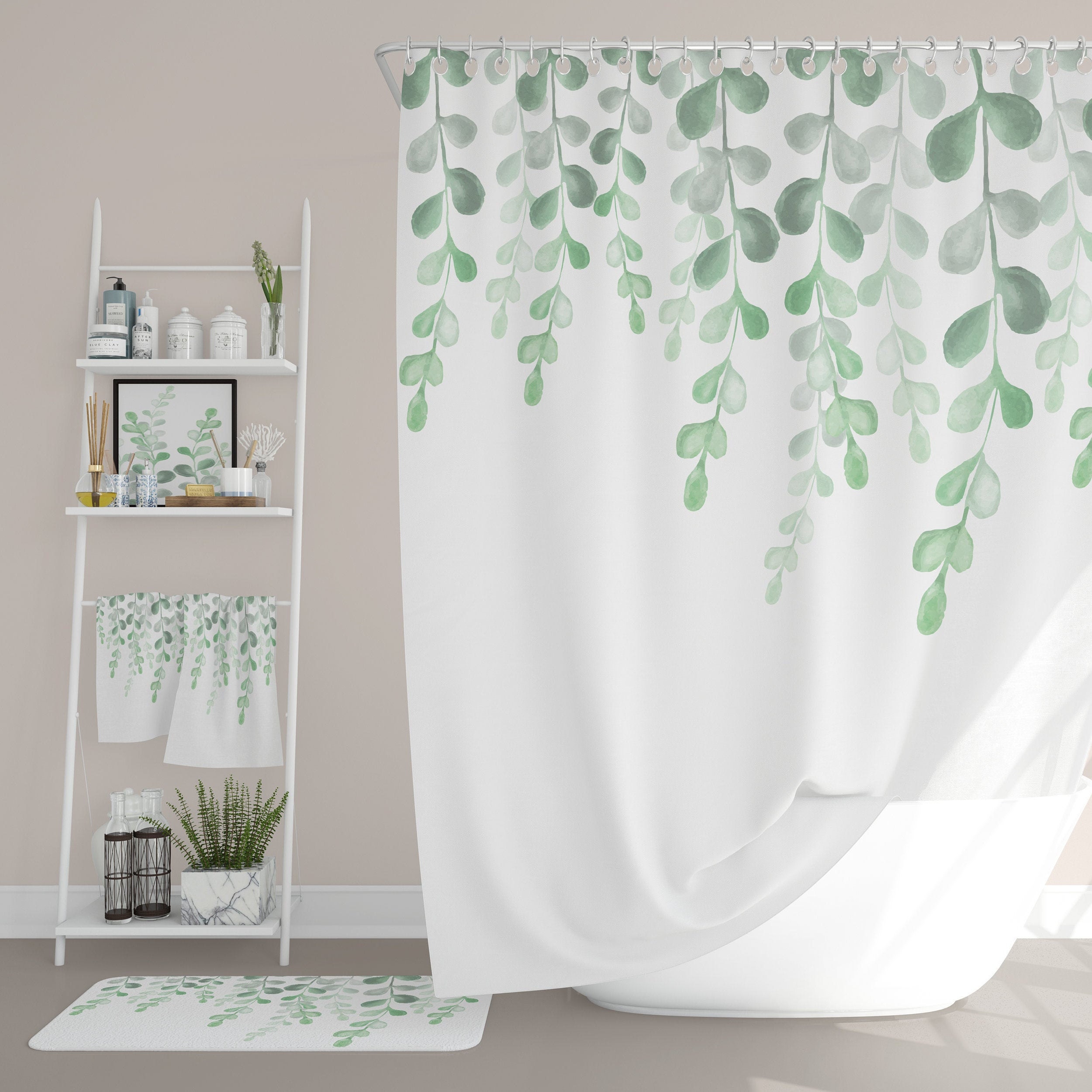 Eucalyptus Hand Towels, Farmhouse Bath Towels, Boho Hanging Vine Hand Towel Set Unique