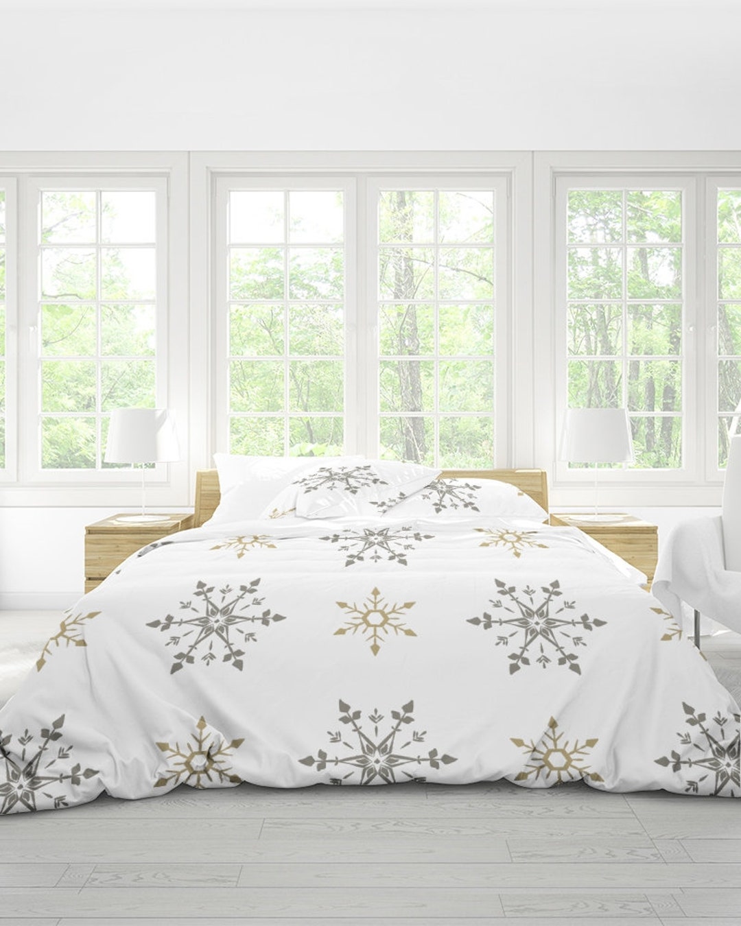 Snowflakes Duvet Cover Natural Cotton Christmas Bedding Set - Etsy Canada