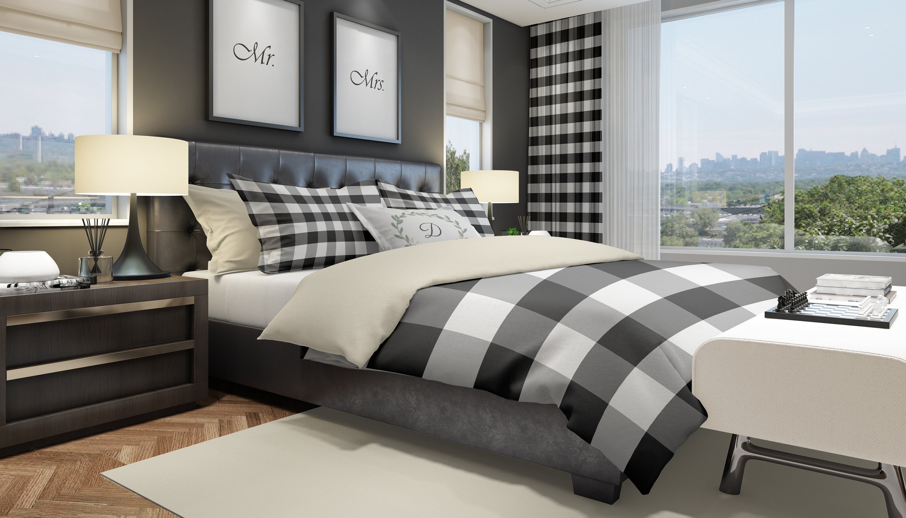Black and White Buffalo Plaid Duvet Cover Twin/queen/king Check