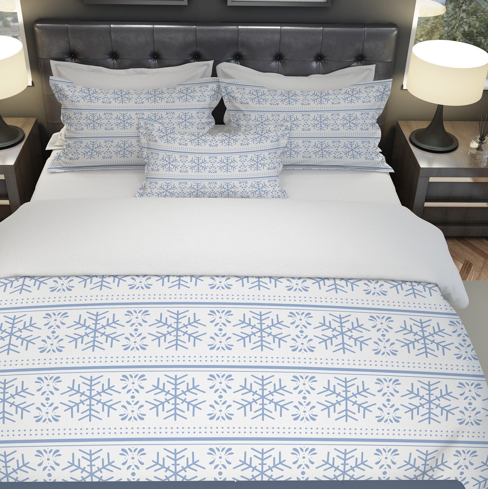 Blue Snowflake Duvet Cover, Snowflakes Cotton Comforter Covers and