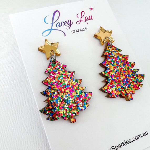 CONFETTI CHRISTMAS EARRINGS Multicolour Glitter Christmas Tree