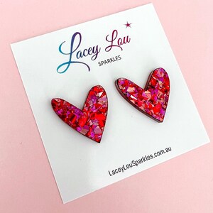 Large Abstract Heart Acrylic Studs - Rose Glitter
