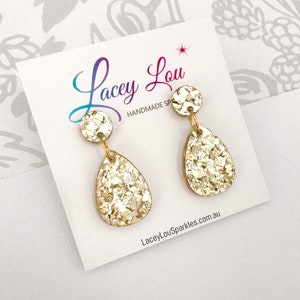 GOLD GLITTER EARRINGS | Small gold glitter teardrop acrylic earrings