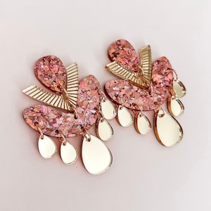 Rose Gold Chandelier Dangles - Statement Acrylic Earrings