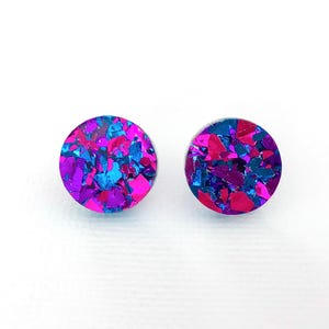 Small Round Acrylic Studs (15mm) - Midnight Blue Shard Glitter