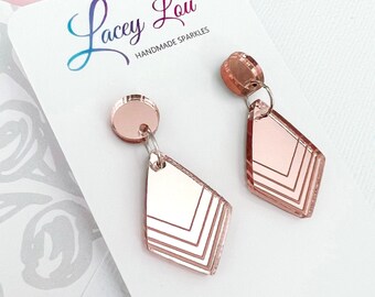 ROSE GOLD EARRINGS | Small rose gold mirror teardrop acrylic earrings